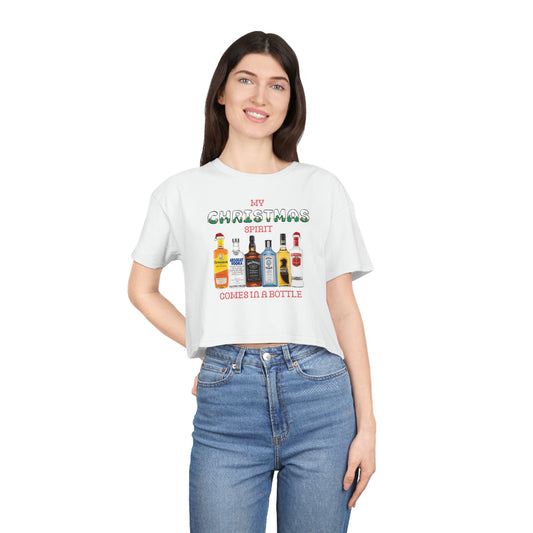 My Christmas spirit comes in a bottle cropped tee