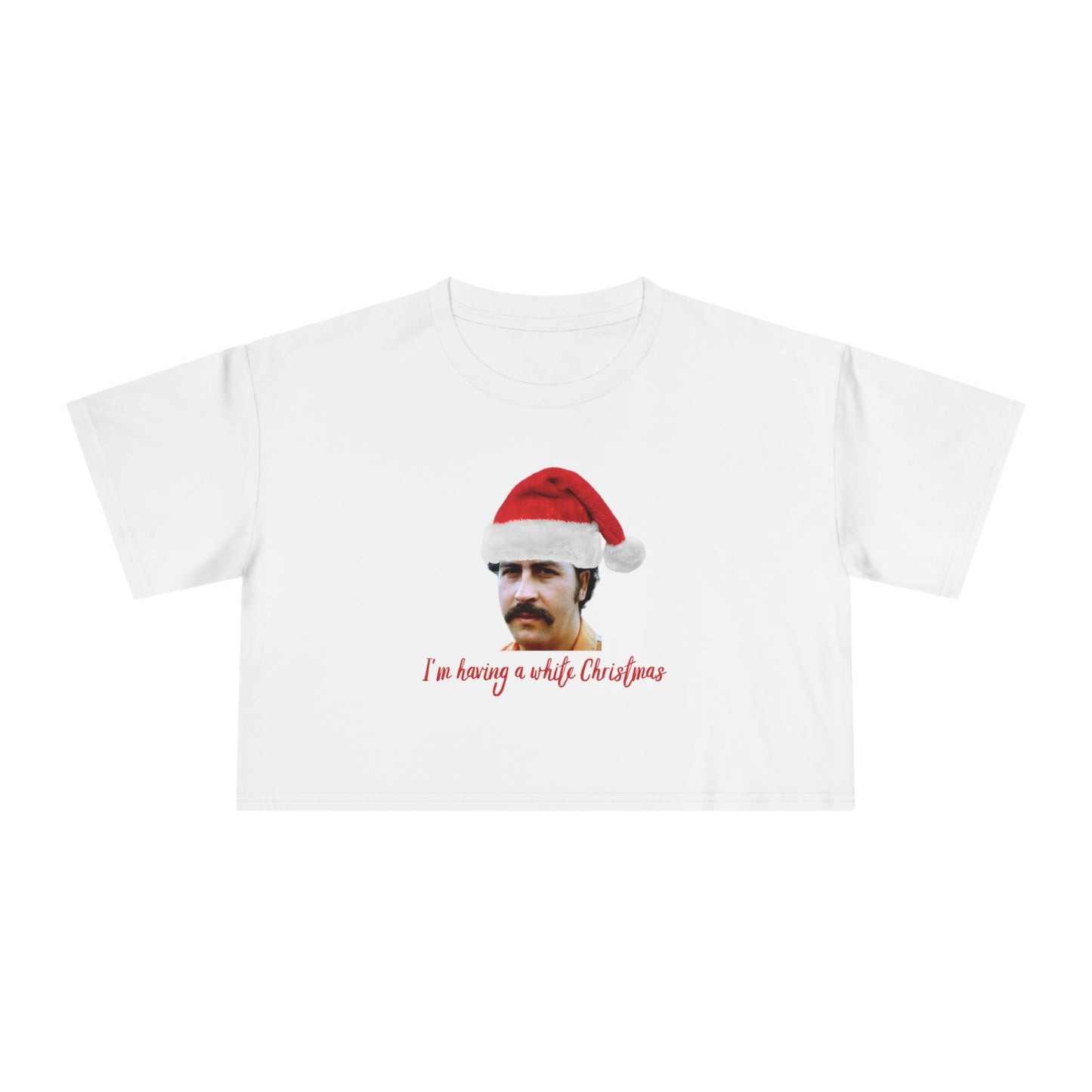 Pablo Escobar white Christmas cropped tee