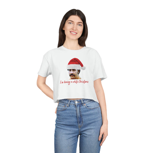 Pablo Escobar white Christmas cropped tee