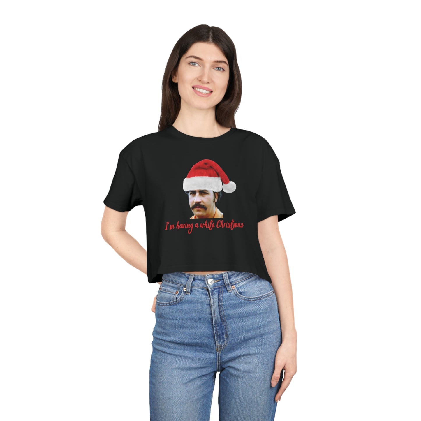 Pablo Escobar white Christmas cropped tee